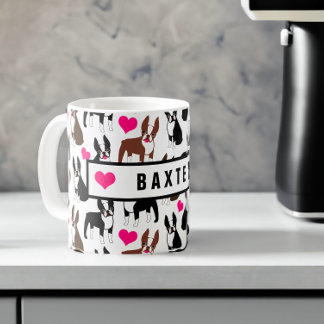 Boston Terriers en Hearts Cute Custom Name Koffiemok