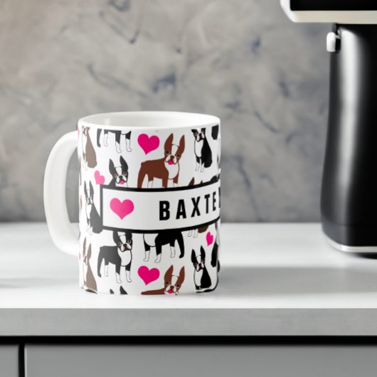 Boston Terriers en Hearts Cute Custom Name Koffiemok