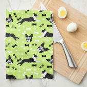 Boston Terriers Green Dog Pattern Theedoek (Quarter Fold)