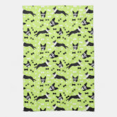 Boston Terriers Green Dog Pattern Theedoek (Verticaal)