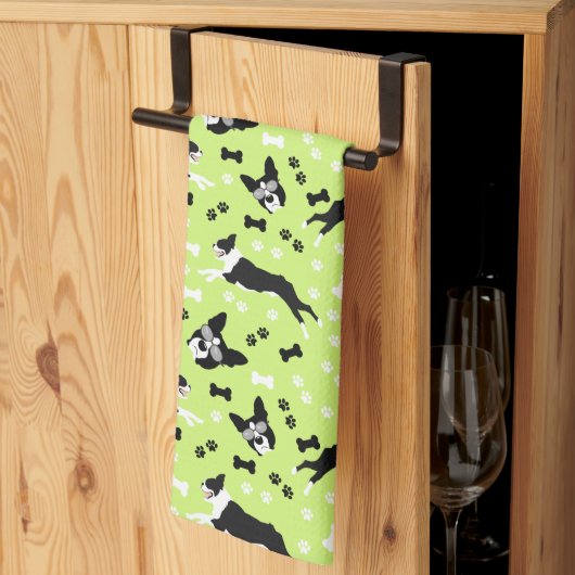 Boston Terriers Green Dog Pattern Theedoek (Derde Gevouwen)