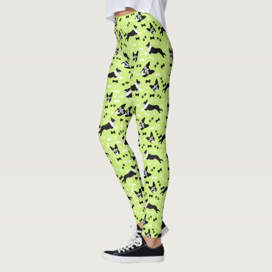 Boston Terriers Green Pattern Leggings (Links)