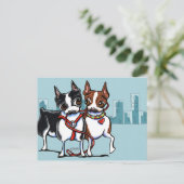 Boston Terriers Leashed Briefkaart (Staand voorkant)
