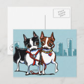 Boston Terriers Leashed Briefkaart (Voorkant / Achterkant)