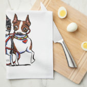 Boston Terriers Leashed Theedoek (Quarter Fold)
