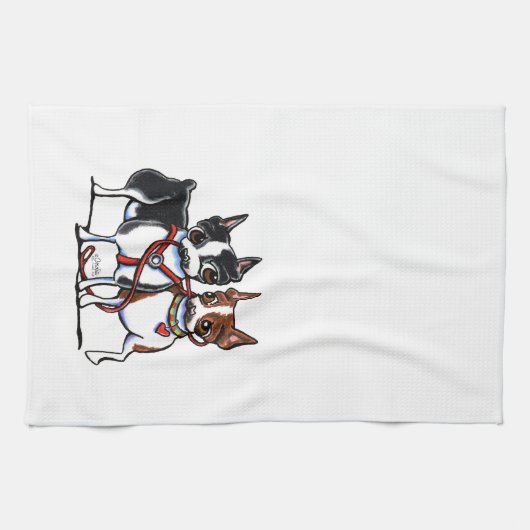 Boston Terriers Leashed Theedoek (Horizontaal)