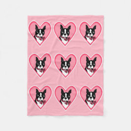 Boston Terriers Love Hearts Pattern Fleece Blanket