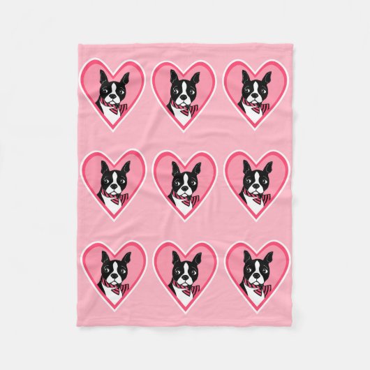 Boston Terriers Love Hearts Pattern Fleece Blanket (Voorkant)
