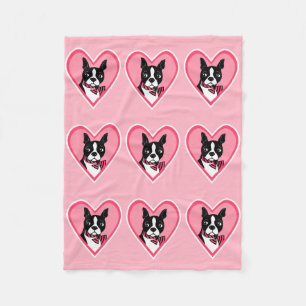 Boston Terriers Love Hearts Pattern Fleece Blanket Deken
