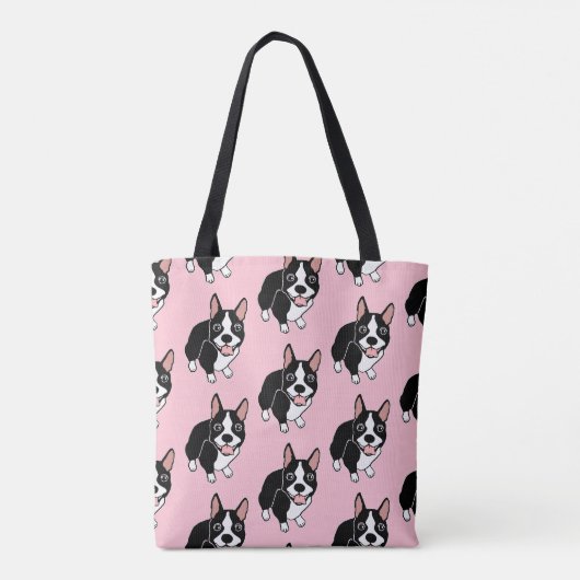 Boston Terriers Pattern All-Over Print Canvas tas (Achterkant)