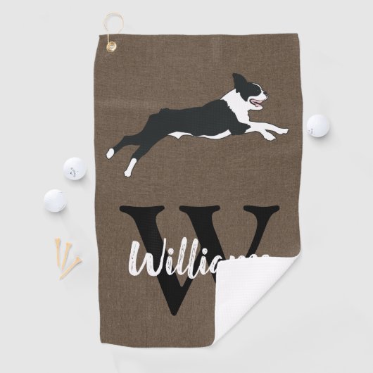 Boston Terriers Rustic Monogram Achternaam Golfhanddoek (Insitu)