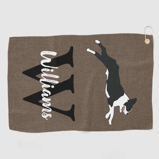 Boston Terriers Rustic Monogram Achternaam Golfhanddoek (Horizontaal)