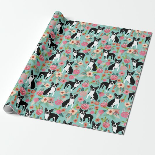Boston Terriers Spring flower gift Cadeaupapier (Uitgerold)