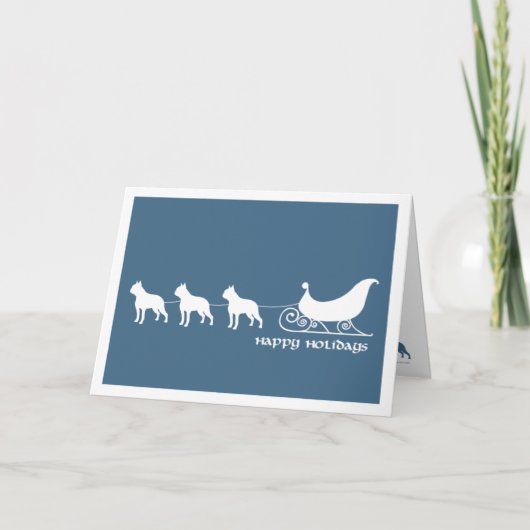 Boston Terriers trekken aan de slee van de kerstma Feestdagen Kaart (Voorkant)