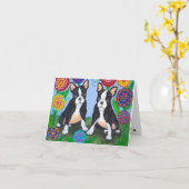Boston Terriers "Vrienden" Notecard Kaart (Gele Bloem)