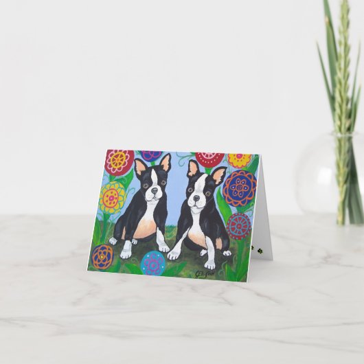 Boston Terriers "Vrienden" Notecard Kaart (Voorkant)
