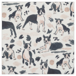 BOSTON TERRIERS Waterverf Painterly Dog Stof