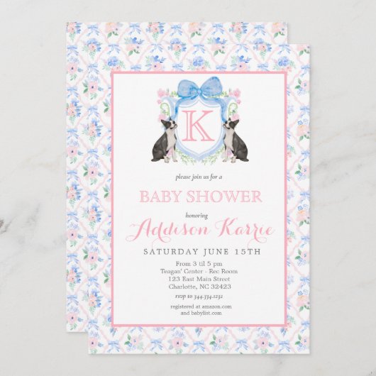 Boston Terrior Dog Crest Baby shower Uitnodiging (Voorkant / Achterkant)