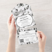 Boston Toile All in One Wedding Invite Uitnodiging (Afscheurbaar)