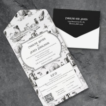 Boston Toile All in One Wedding Invite