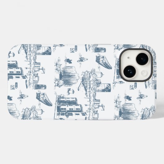 Boston Toile Blauw en Wit Telefoon Case (Achterkant (horizontaal))