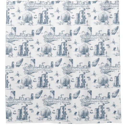 Boston Toile Blue Douchegordijn (Voorkant)