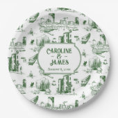 Boston Toile Forest Green gepersonaliseerd papier  Papieren Bordje (Voorkant)