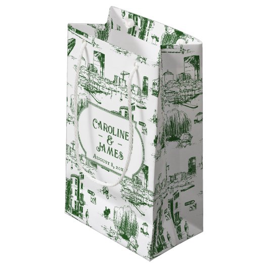 Boston Toile Forest Green gepersonaliseerde gesche Klein Cadeauzakje (Voorkant Gekanteld)