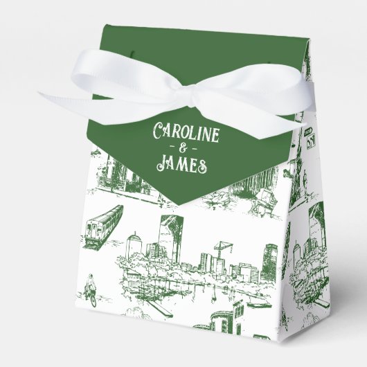 Boston Toile Forest Green gepersonaliseerde gunst  Bedankdoosjes (Voorkant Zijde)
