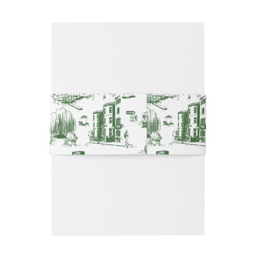 Boston Toile Forest Groen Uitnodiging Belly Band Uitnodigingen Wikkel (Achterkant Voorbeeld)