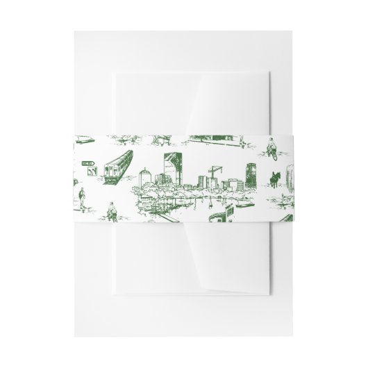 Boston Toile Forest Groen Uitnodiging Buikband Uitnodigingen Wikkel (Voorkant Voorbeeld)