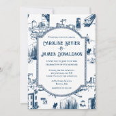 Boston Toile Navy bruiloft uitnodiging (Voorkant)