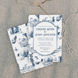 Boston Toile Navy bruiloft uitnodiging