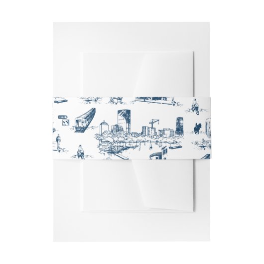 Boston Toile Navy bruiloft uitnodiging Belly Band Uitnodigingen Wikkel (Voorkant Voorbeeld)