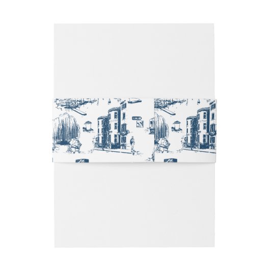 Boston Toile Navy bruiloft uitnodiging Belly Band Uitnodigingen Wikkel (Achterkant Voorbeeld)