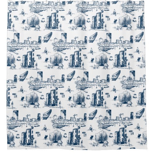 Boston Toile Navy Douchegordijn (Voorkant)