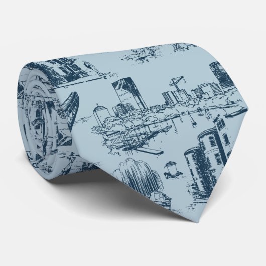 Boston Toile Navy en Blue Stropdas (Opgerold)