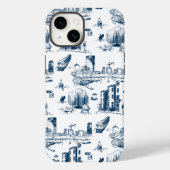 Boston Toile Navy en White Phone Case (Achterkant)