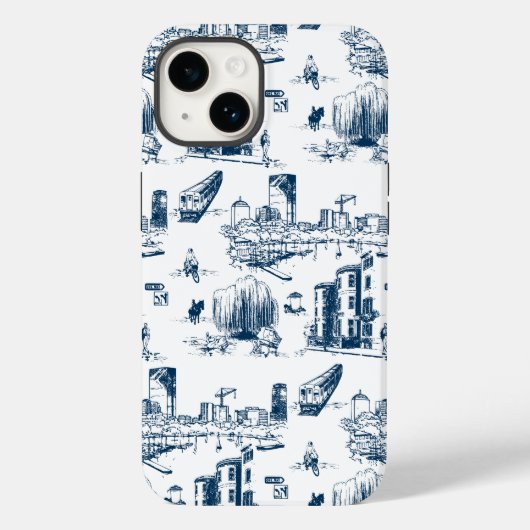 Boston Toile Navy en White Phone Case (Achterkant)