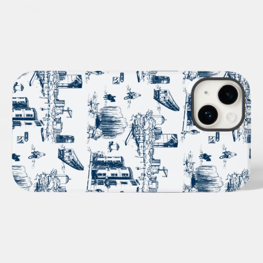Boston Toile Navy en White Phone Case (Achterkant (horizontaal))