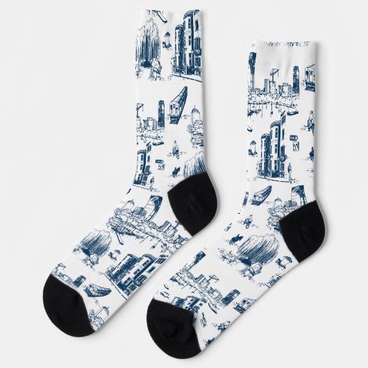 Boston Toile Navy en White Sokken (Links)