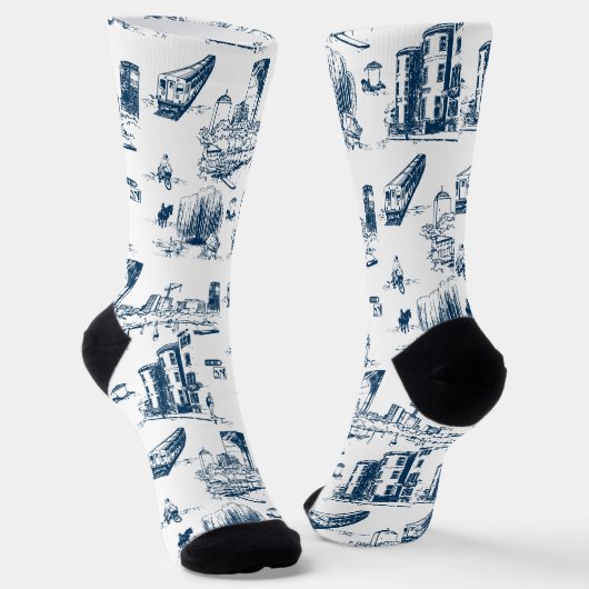 Boston Toile Navy en White Sokken (Gebogen)