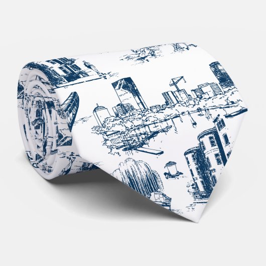 Boston Toile Navy en Witte Stropdas (Opgerold)