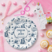 Boston Toile Navy gepersonaliseerde bruiloft papie Papieren Bordje (Feest)