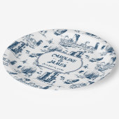 Boston Toile Navy gepersonaliseerde bruiloft papie Papieren Bordje (Gekanteld)