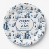 Boston Toile Navy gepersonaliseerde bruiloft papie Papieren Bordje (Voorkant)