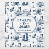 Boston Toile Navy gepersonaliseerde bruiloft wijn  Wijn Etiket (Enkel label)