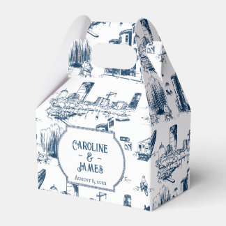 Boston Toile Navy gepersonaliseerde gunst box Bedankdoosjes