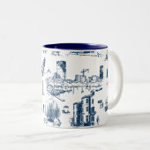Boston Toile Navy gepersonaliseerde trouwdatum Mok (Voorkant rechts)