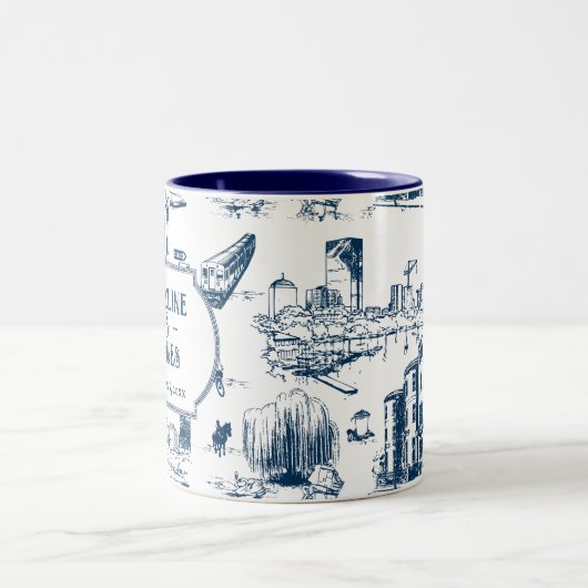 Boston Toile Navy gepersonaliseerde trouwdatum Mok (Center)